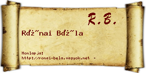 Rónai Béla névjegykártya